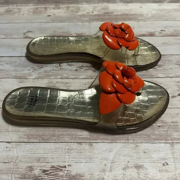 Stuart Weitzman Jelly Thong Flip Flop Size 9 Patent Leather Floral Flower Sandal - Picture 2 of 6